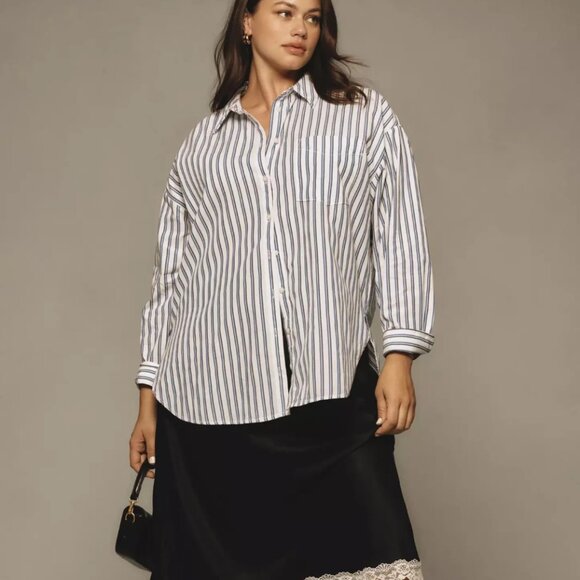 Anthropologie Maeve The Bennet Buttondown Shirt Top Indigo Stripe XS XXS NWT - Picture 6 of 8